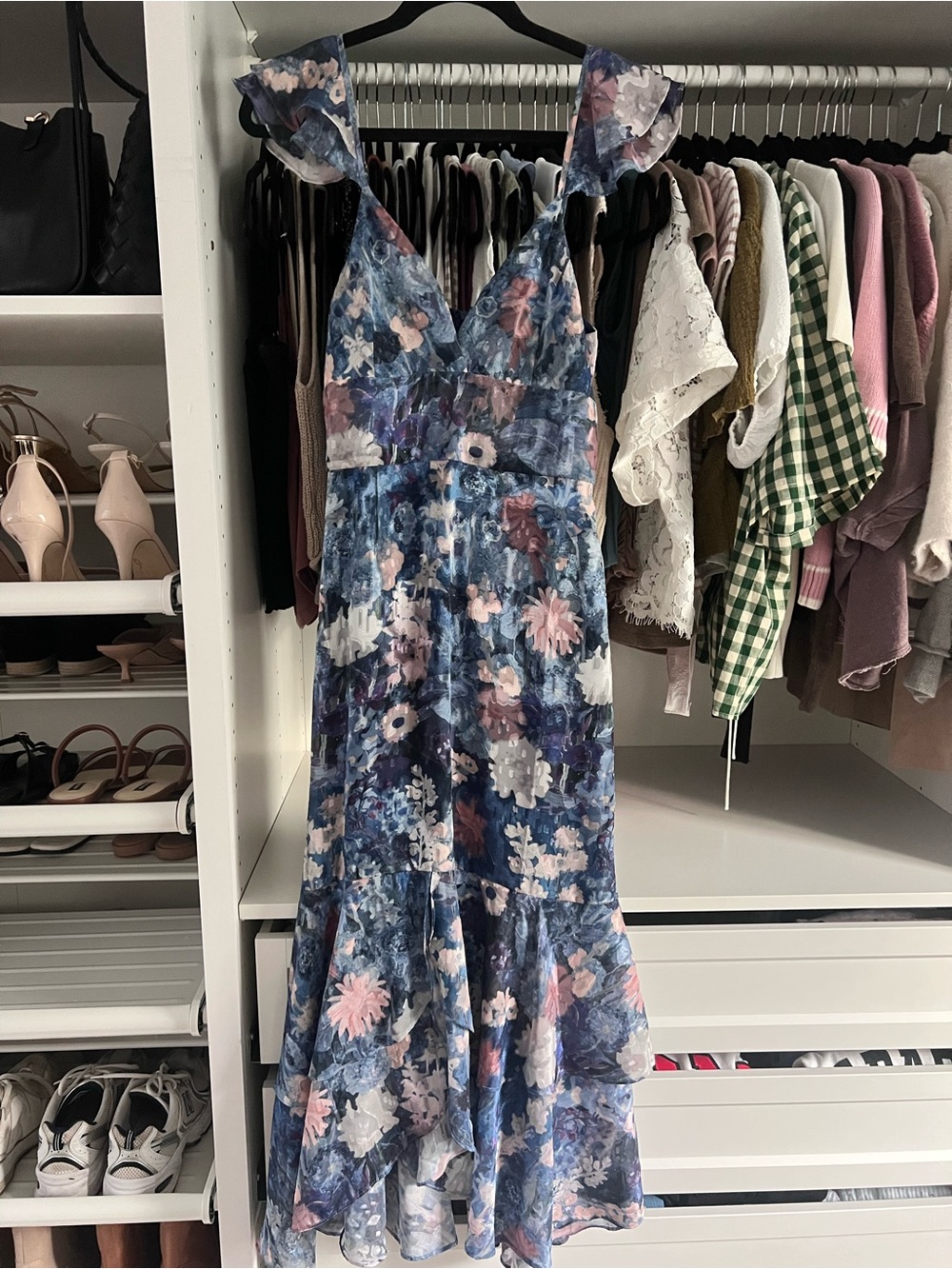 Anthropologie Hutch Dress: Ruffle Strap Blue Midi